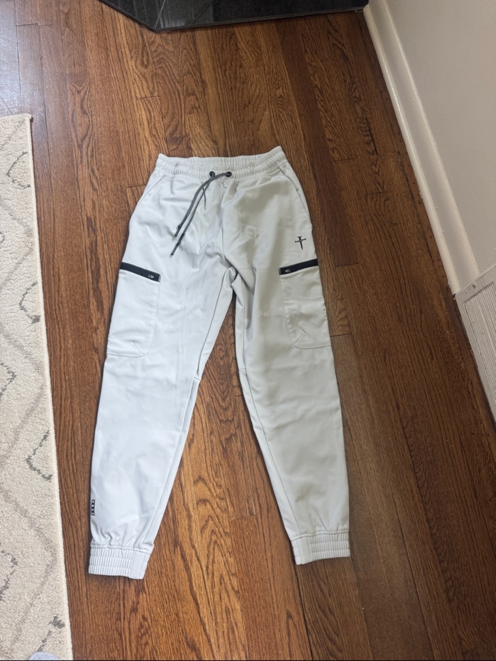 Kids Light Gray Cargo Joggers with Elastic Waist and Zipper Details run small